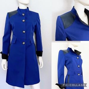 SALE💥NWT WOMEN TRENCH COAT SINGLE-BREASTED STAND-UP COLLAR LEATHER ROYAL BLUE